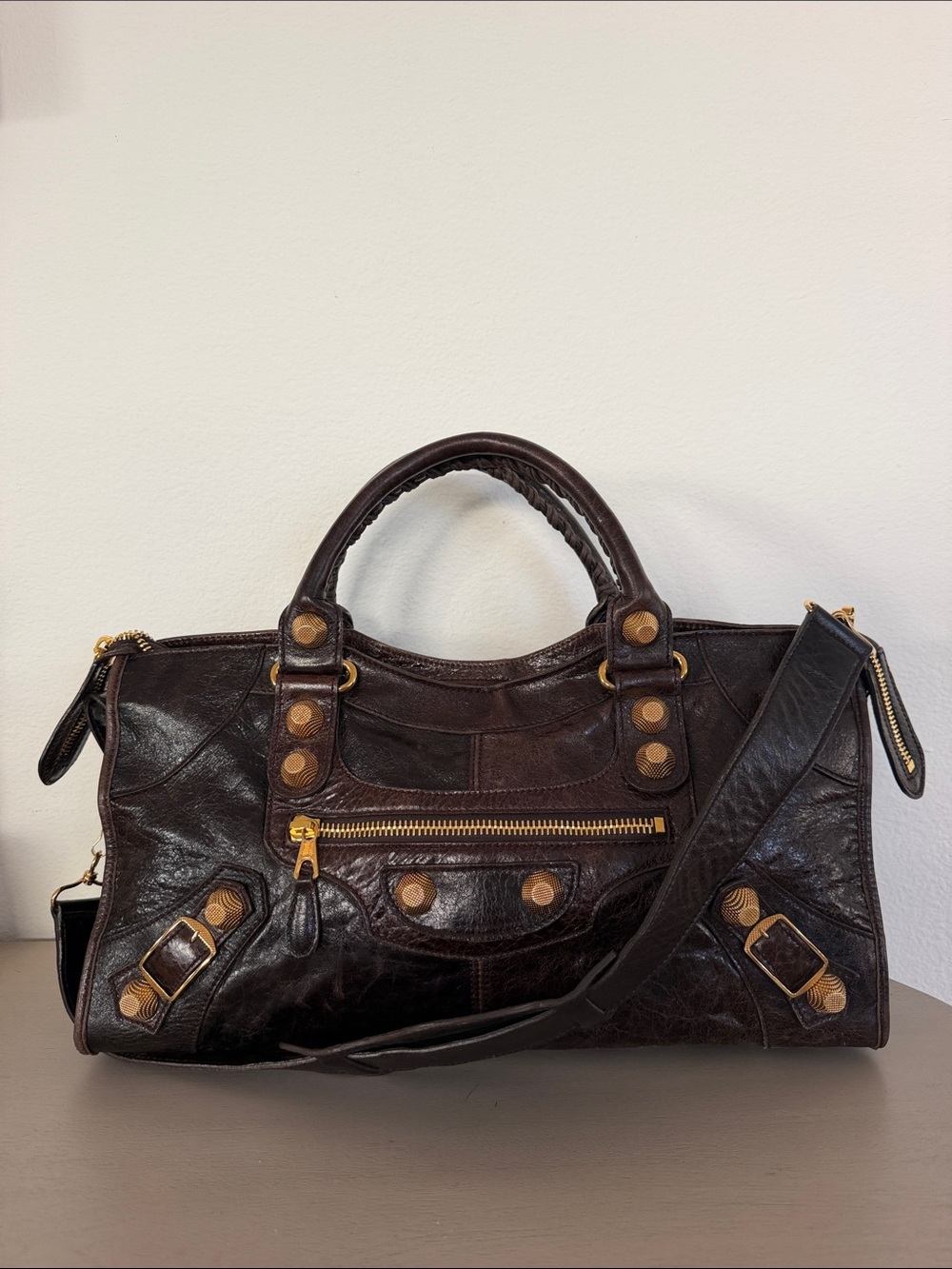 Balenciaga Dark Brown Leather Part Time City Bag with Gold Hardware
